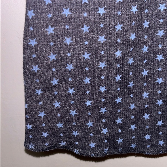 Y2K Waffle Cap Sleeve Emo Dark Gray Blue Star Pattern Top - Picture 6 of 6